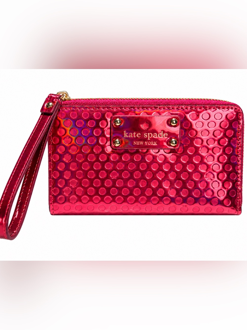 NWT kate spade Patent Hot Pink Dot Cosmetic Pouch